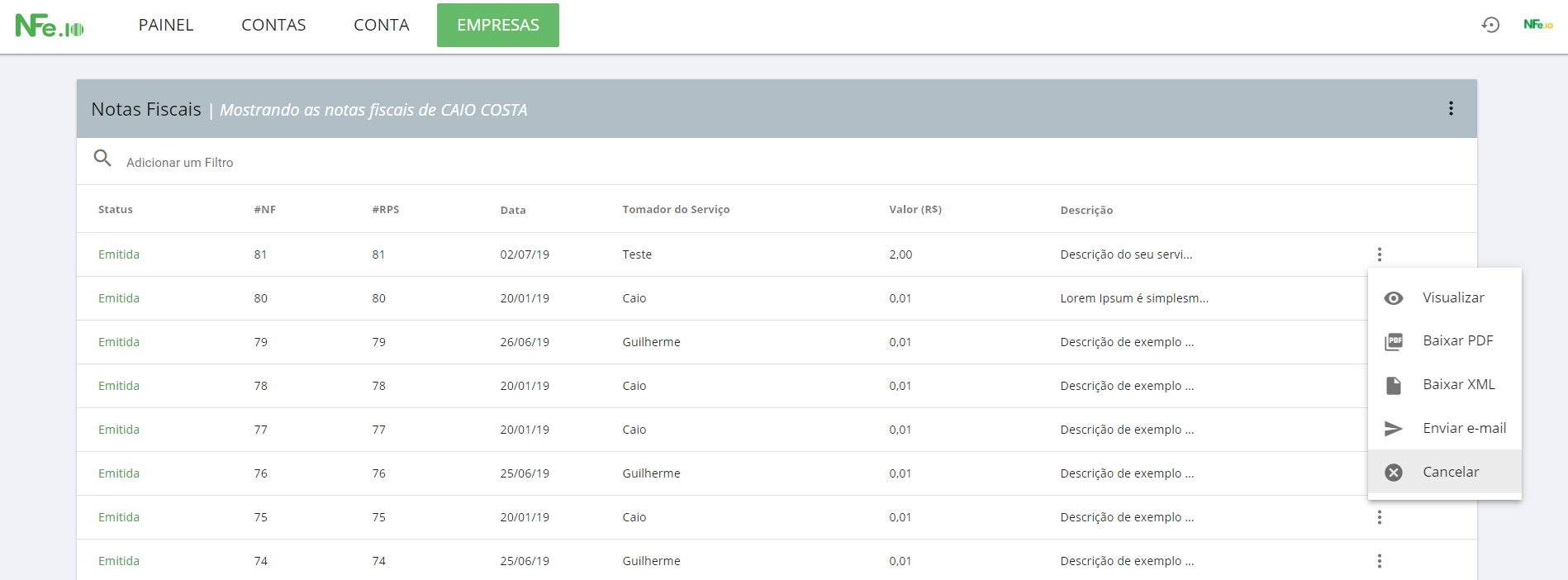 cancelar nota fiscal